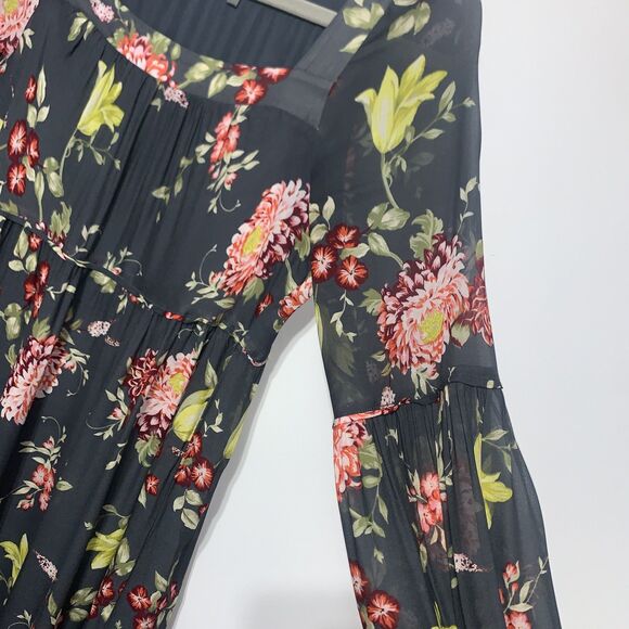 ANTHROPOLOGIE Evelin XS Maxi Dress Green Floral Boho Ruffle Tiered Chiffon - Picture 4 of 12